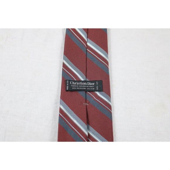 Christian Dior Tie logo mens neck maroon navy gray white striped New York Italy - Picture 4 of 5